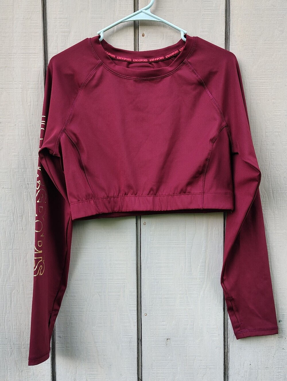 LOVE & SPORTS Maroon Long Sleeve Cropped Athletic Top Youth Large Recycled
